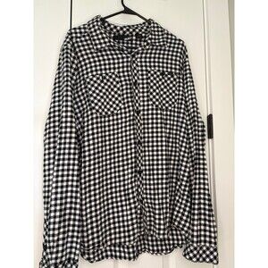Rusty Y2K men's dress shirt black white plaid long sleeve size Large L